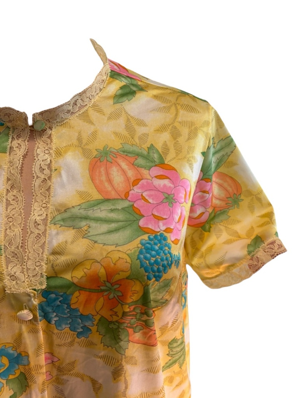 70s 2PC VANITY FAIR ASIAN INSPIRED FLORAL TOP & WIDE LEG PANT PAJAMA SET SZ M - Picture 6 of 8